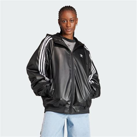 adidas Adilenium Oversized Faux Leather Jacket 'Black White'.